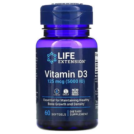 Vitamin D3 125 mcg 5000 60 caps Life extension